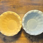 The Cellar Ceramic Bowls Set Yellow Blue Scalloped Edge Portugal 2-PIECE. Fixed Price $12.00.