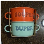 Abode Housewares Stoneware Bowls Set Of 20 Oz Souper Duper Orange/green. Fixed Price $29.99.