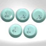Ws George GEO54 Pasta / Rim Soup Bowls Set Of Aqua Floral Atomic 1950S. Fixed Price $56.99.