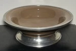 Arte Italica Tuscan Large Footed Bowl Brown Ceramic & Pewter 14-1/2 X4-3/4 Read. Fixed Price $195.00.