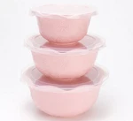 Temp-tations All Flutter 3-PC Nesting Bowls Lids, 3QT,2QT,1QT Pink H221545. Fixed Price $47.72.