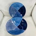 Tabletops Quadrettini Handpainted Round 9.25 Soup Pasta Bowl Shades Blue Set. Fixed Price $28.00.