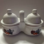 Houston Harvest Fruit Design Ceramic Double Bowl Set W/lids, Microwave/dishwash. Fixed Price $32.50.