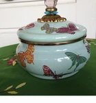 New Mackenzie Childs Blue Butterfly Garden Check Squash Sugar Bowl Canister Rare. Fixed Price $375.00.