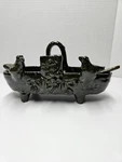 Green Glazed Clay Salsa Bowl With 2 Compartments Spoon Handcrafted In Oaxaca. Fixed Price $28.00.