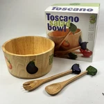 Vtg Toscano Clay Art Salad Bowl Set 3PC Hand Painted Hardwood Vegetable 2001 11". Fixed Price $48.00.