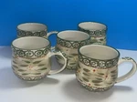 Temptations 12 Ounce Green Old World Floral Ceramic Coffee Mug Set 5. Fixed Price $30.00.