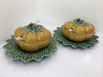 Bordallo Pinheiro Orange & Green Pumpkin Bowl Set W/ Lid Spoon + Serving Plate. Fixed Price $174.99.