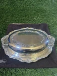 Vintage Towle Silverplate Ornate Oval Tray W/ Divided Glass Liner 26-6. Fixed Price $60.95.