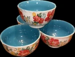 The Pioneer Woman Vintage Set 4 Bowls & 1 Loaf Pan Floral Stoneware.. Fixed Price $45.00.