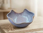 Fruit Dessert Bowl, Handcrafted Wavy-rim Ceramic Periwinkle & Mauve. Fixed Price $8.00.