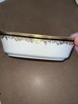 Lenox Eclipse 10.25" Oval Vegetable Serving 1QT Bowl Black Band Gold Floral Trim. Fixed Price $42.00.