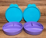 Set Of - Tupperware Munchkids Divided 6" Dish Bowls Purple #2552 Lid #2541. Fixed Price $12.00.