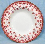 Spode Fleur Lis Lys Soup Bowl Y7481 Red Bone China Gold Trim Scalloped Rimmed. Fixed Price $94.99.