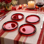 Set Of 4 Vintage Salad Dessert Plates Arcoroc France Ruby Red Glass Crimson 7". Fixed Price $29.99.