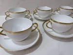 & Co Bernardaud Limoges Porcelain Soup Bowl/saucer Set Of 6 White And Gold. Fixed Price $195.00.