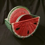 Novogratz Watermelon Wicker Basket Set 4 Melamine Plates & Bowls Picnic Summer. Fixed Price $50.00.