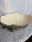 Large Wood Mud Bowl Cream Enamel Centerpiece Fruit Rustic Farmhouse. Fixed Price $24.00.
