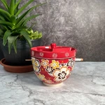 6"ORIENTAL Red Flower Ceramic Ramen Noodle Rice Bowl Set Of 3 Piece. Fixed Price $36.99.