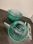 Pioneer Women Adeline Teal Pressed 13OZ Glass Bowls - Set Of 2. Fixed Price $19.99.