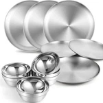 Sunnyray 304 Stainless Steel Plates And Bowls Metal Camping Reusable 13. Fixed Price $51.64.