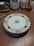 Studio Nova Moon Dance Dinner Plates 10.75" YA058 Aztec Geometric Euc Bin 202. Fixed Price $54.95.