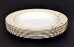 (4) Waterford China Lisette Soup Bowls White & Silver Design Perfect. Fixed Price $95.00.