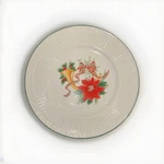 Mikasa Italian Holiday Salad Plates 5/8 " Christmas Poinsettia Horn Ribbons. Fixed Price $14.99.