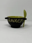 World Market Green And Black Ramen Bowl Set Spoon Used. Fixed Price $16.50.