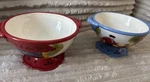 Jennifer Brinley Certified International 2 Footed Bowls French Cafe Blue & Red. Fixed Price $12.01.