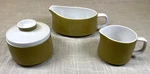 Vintage Mikasa Mediterrania Sugar Bowl Creamer Gravy Boat 60S Avocado Green Mcm. Fixed Price $34.00.