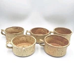 Handcrafted Speckled Stoneware Handled Soup Bowls, Pottery - Set Of 5, Signed. Fixed Price $39.95.
