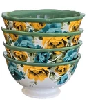 Four (4) Pioneer Woman Rose Shadow 6" Dia Scalloped Edge Stoneware Bowls. Fixed Price $42.40.