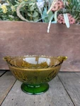 Vintage Jeannette Glass Yellow & Green Iris Herringbone Double Handled Bowl. Fixed Price $10.00.