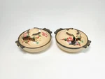 Japanese Donabe Earthenware Clay Hot Pots Cherry Blossoms 7.75" Set Of 2. Fixed Price $41.65.