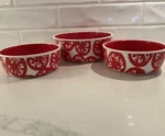 Crate & Barrel Set Of 3 Ceramic Red White Pattern Nesting Bowl Serving. Fixed Price $30.68.