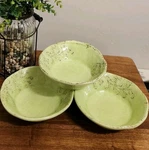 Set Of 4 Aphorism Crackle Green Rustic Melamine Bowls 7"X2" New. Fixed Price $41.67.