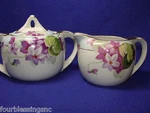 Nippon Porcelain Lidded Sugar Bowl + Creamer-sunrise Stamp-blue/violet/platinum. Fixed Price $20.00.