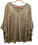 Gibson & Latimer Womens V-neck Ruffle Long Sleeve Top Blouse Shiny Gold Size Xl. Fixed Price $12.00.