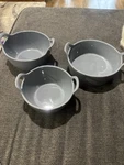 Set Of Three Grey Ceramic Temp-tations Woodland Nesting Bowls With Two Handles. Fixed Price $40.00.