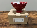 Longaberger Red Ceramic Ruffled Edge Footed Bowl - #31527 My Valentine. Fixed Price $25.00.