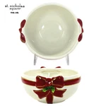 St. Nicholas Square Holly Jolly 10OZ Individual Dessert 4.5" Bowl Red Ribbon. Fixed Price $9.95.