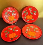4 Waechtersbach 10" Red Plates, 70"S West Germany Folk Art Apple Granny Core Vtg. Fixed Price $29.76.