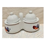 Houston Harvest Ceramic Creamer & Sugar Set Fruit Pattern W/ Lids White 1812FY04. Fixed Price $14.25.