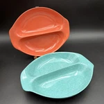2 Vtg Russell Wright Residential Salmon Coral & Turquoise Melamine Divided Dish. Fixed Price $42.75.
