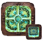 Vintage 1960S Treasure Craft Appetizer Tray Platter Dip Bowl Set Aqua Green Blue. Fixed Price $54.99.
