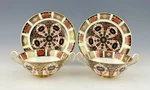 Royal Crown Derby England Old Imari Cream Soup Cups Bowls Saucers Set 2 Mint. Fixed Price $139.00.