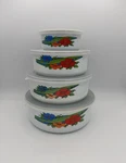 Vintage Enamel Metal Floral Nesting Bowls Set Of 4 Americana Kitschy Kitchen. Fixed Price $15.99.