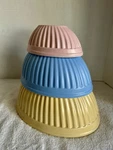 3 Target Home Easter Egg Stoneware Nesting Mixing Bowls Pink Blue Yellow Vtg. Fixed Price $30.00.