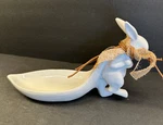 White Stoneware Bunny Rabbit Pulling Leaf Shaped Trinket Dish - Creative Coop. Fixed Price $17.99.